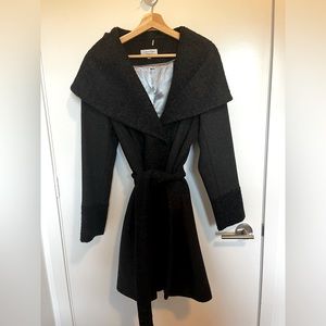 Grey Wool Blend Shawl Collar Wrap Coat